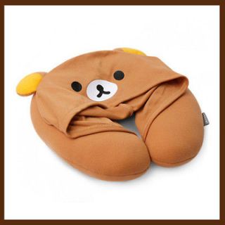 rilakkuma relax bear neck pillow with hood cap kawaii more