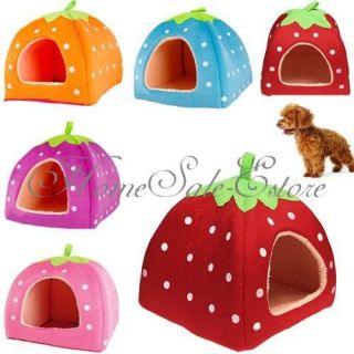 pet dog cat soft strawberry sponge foldable doggy house bed