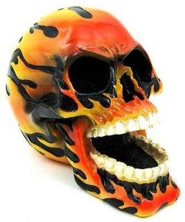 hand painted flaming human skull statue figure hot one day