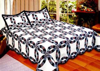 Royal Wedding Ring King Quilt Set with 2 Shams 100% Cotton Fill