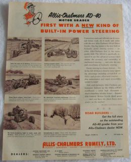 1952 ALLIS CHALMERS CANADA AD ROAD MACHINE GRADER TRACTOR ROAD 
