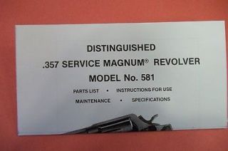 SMITH AND WESSON .357 SERVICE MAGNUM MODEL NO. 581 REVOLVER MANUAL