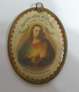 100 Days Indulgence Sacred Heart of Jesus 1936 Celluloid Medallion 