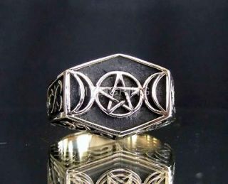 bronze wiccan ring crescent moon pentagram celtic islam from thailand