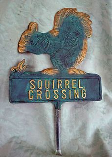 heavy iron metal squirrel crossing sign yard art time left