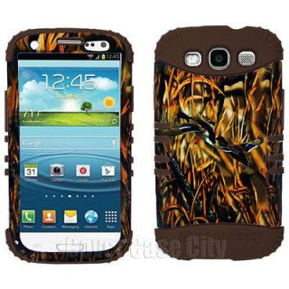 For Samsung Galaxy S 3 III S3 Hybrid Hard Cover Case Brown Skin Mossy 