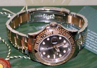 ROLEX YACHTMASTER TWO TONE 18K GOLD AND STAINLESS BOX AND PAPER F 