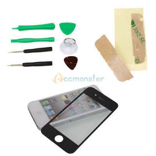 Replacement Front Screen Glass Lens for iPhone 4S Black+Adhesive+7 in 