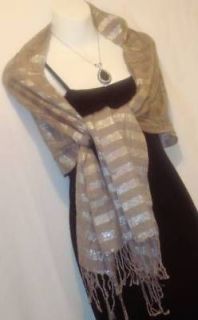 shawl taupe with silver glitter pashmina sarong scarf