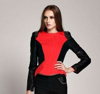 Speak Up Studded Faux Leather Jacket Women Fashion Jacket Red