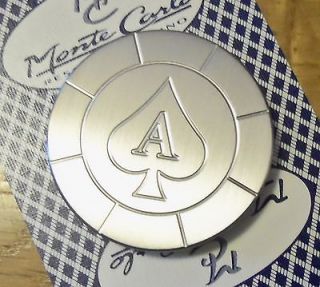   Steel Round Poker Card Protector Card Guard Paper Weight ACE OF SPADES