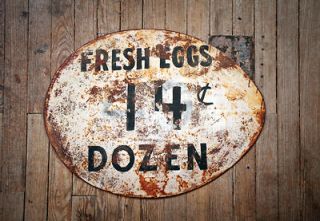 Large Vintage Style Metal Egg Sign Farm Dairy Poultry Chicken Rooster 