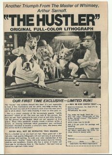   ad ~ The HUSTLER ~ Dogs Playing Pool~5 x 7~Arthur SARNOFF~poker