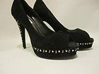   MADDEN BLACK SUEDE LEATHER HIGH HEELS WITH GOLD TRIM  EXTREMELY SASSY