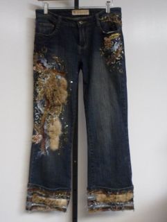 ROSA & ROSE SIZE SMALL STRETCH WOMENS DECORATED JEANS WAIST 26