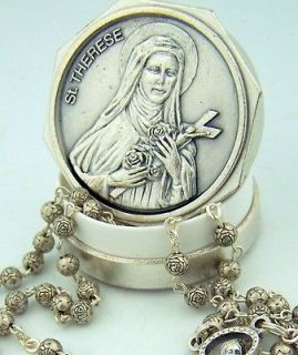 Womens Petite Silver Rosebud Bead Rosary Saint St Therese Keepsake 