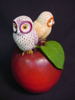 Vtg Sergio Bustamante OOAK Ceramic Apple Owls Birds Unique 1983 