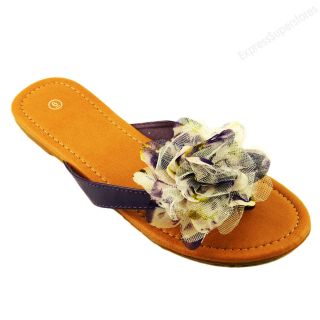 Womens Sandals Cute colorful Ruffle Flower Thongs Flats Sandal Style 