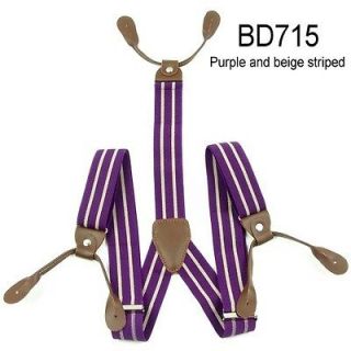 New Adjustable Button Holes Unisex suspenders Braces Purple beige 
