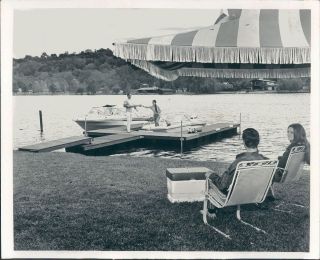 1973 Floating Dock System Boats Shore Vintage Cooler Chairs Water 