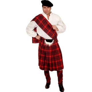 Scottish Kilt Red Tartan Plaid Highlander Dress Up Halloween Adult 