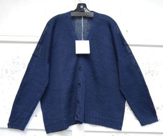NWT Shirin Guild NAVY Linen Knit V Neck Button Front Cardigan Sweater 