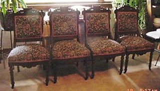   Matching Victorian Parlor Eastlake Carved Chairs, Walnut  Upholstered