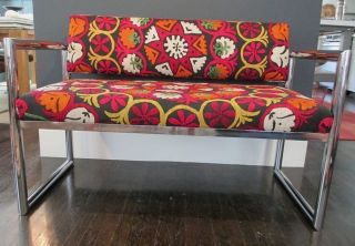 vintage chrome settee with suzani upholstery  899