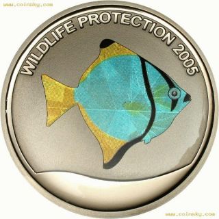 congo 2005 angel fish 10 francs color silver coin proof