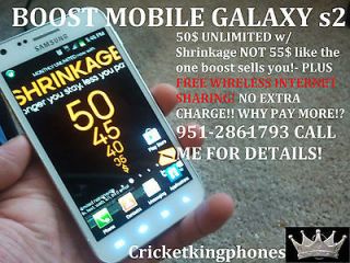 BOOST MOBILE SAMSUNG GALAXY S2 ROOTED  WIFIHOTSPOT 50$/SHRINKAGE (NOT 