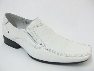 Mens White Leather Shoes Casual Dress Tapered Toe Free Shoe Horn Great 
