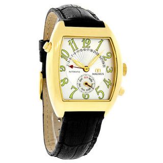 Magnus Monterrey Mens Day/Date Automatic Gold Tone Black Strap Watch 