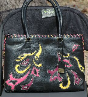Sharif Designer Black Multi Color Leather Handbag/Briefc​ase/Laptop 