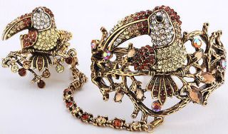 Gold brown crystal slave toucan bracelet ring set 1;buy 10 items free 
