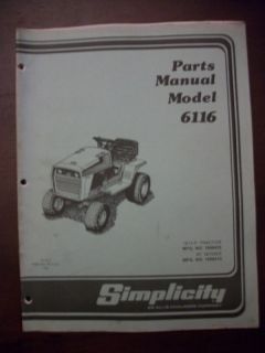 simplicity parts manual model 6116 tractor 16 h p time
