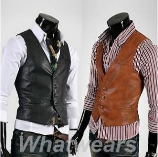   FIT Mens Slim PU Leather Vest Waistcoat Sleeveless 2 Color 3 Size Z79
