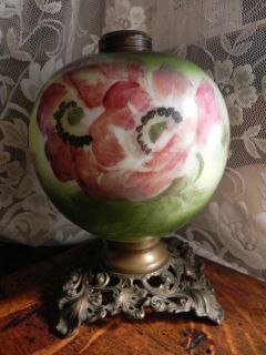 antique fostoria h painted roses 1 pc kerosene oil lamp