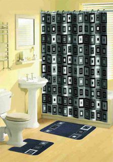   Blocks 15 Pcs Bathroom Shower Curtain with Hooks Bath Rug Set