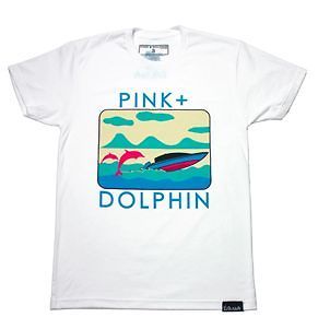 Pink Dolphin Clothing Portrait waves tee shirt White Mens Size Medium 