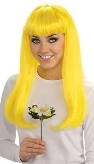   Wig Bright Yellow Long Wavy Wig with Bangs Adult Costume Wigs NEW