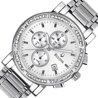 New Mens BULOVA Diamond Analog Chronograph Watch Silver Tone Bracelet