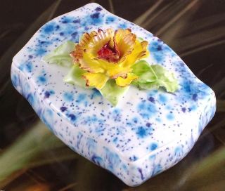 Limited Edition soap dish or trinket box hand decorated blue and 