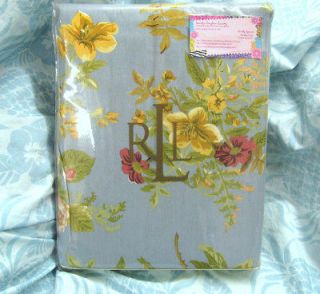   TABLECLOTH Fabric 60x84 BRITTANY Denim Blue Gold Mauve florals