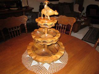 vintage hand made 3 tier rotating wooden serving trays time