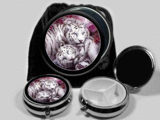 White Tigers Wild Cats Pocket Mirror & Pill Box & Pouch #3412