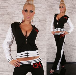 Sexy Ladies Black and White Full Tracksuit by Excellium, Hooded Top 