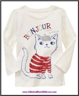 Baby Gap NWT Off White BONJOUR MON AMOUR KITTY CAT TOP SHIRT 3 6 12 18 