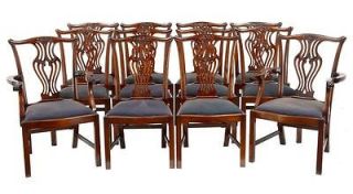 SET OF SOLID MAHOGANY 10+2 CHIPPENDALE INFLUENCED DINING CHAIRS