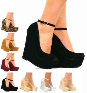 b86 womens ladies high heel ankle strap platform wedge ankle