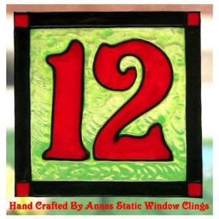 door house number faux stained glass window cling time left